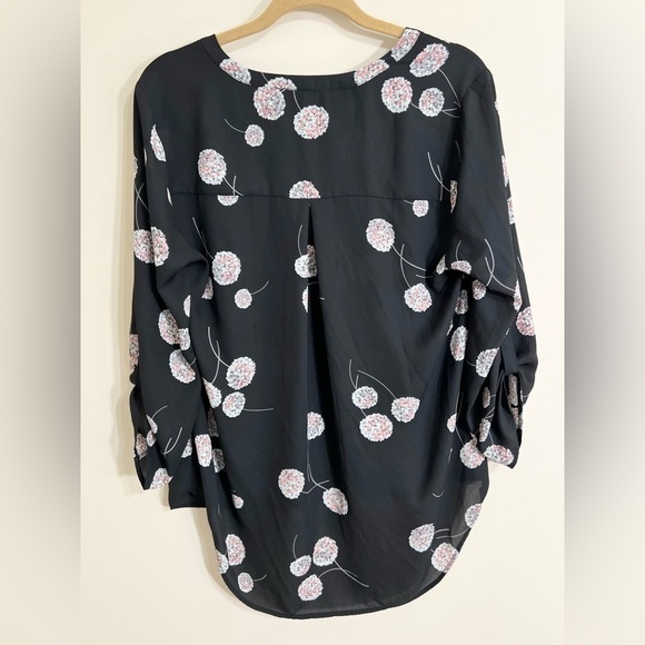 BLACK RAINN Black Floral V Neck‎ Blouse 3/4 Sleeves Semi Sheer Dark Feminine L - Picture 14 of 16